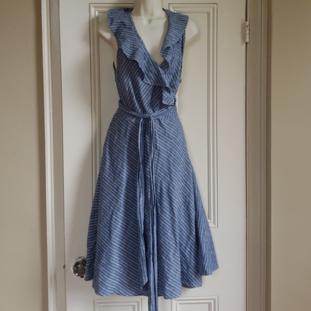 Ralph lauren  Jean's co blue white linen striped 8